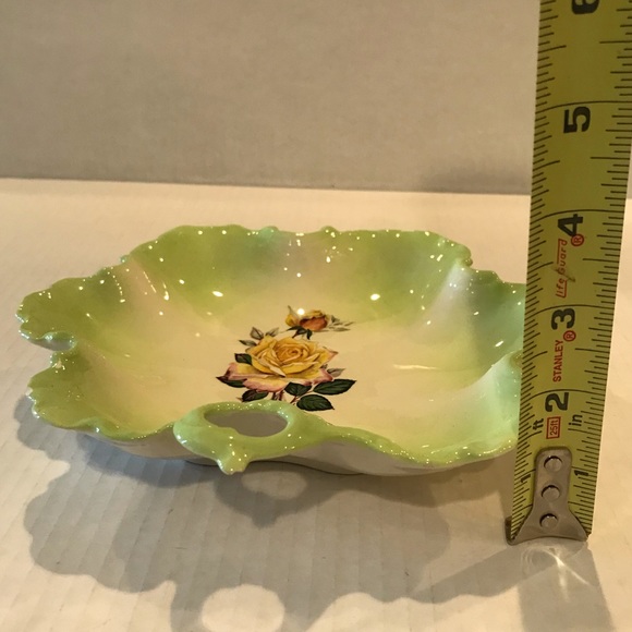 Vintage Lime Green Nappy/Trinket Dish With Floral Design And Scalloped Edge 8” W - Picture 8 of 8